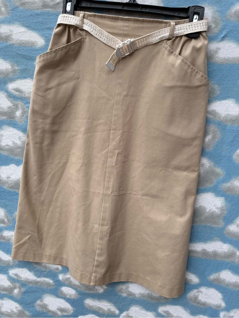 Vintage Koret Tan Midi Skirt Belted Pockets Sz 8